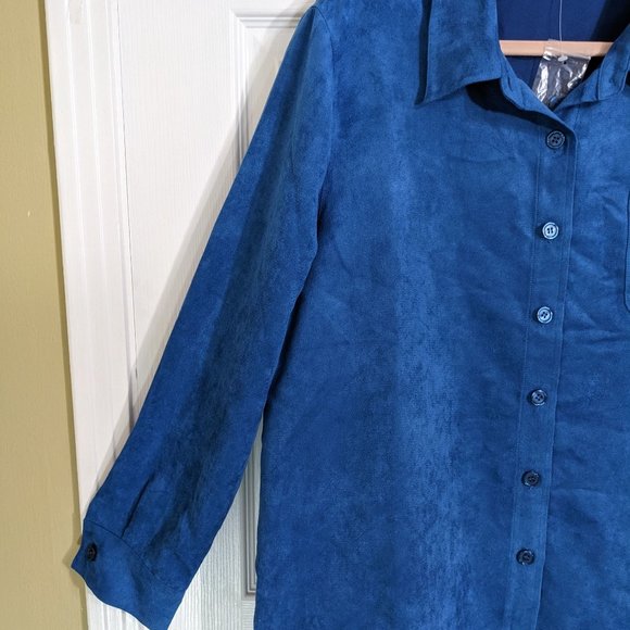 Draper's & Damon's Blue Microsuede Button Up Round Hem Shacket - size 1X NWOT - Picture 4 of 14